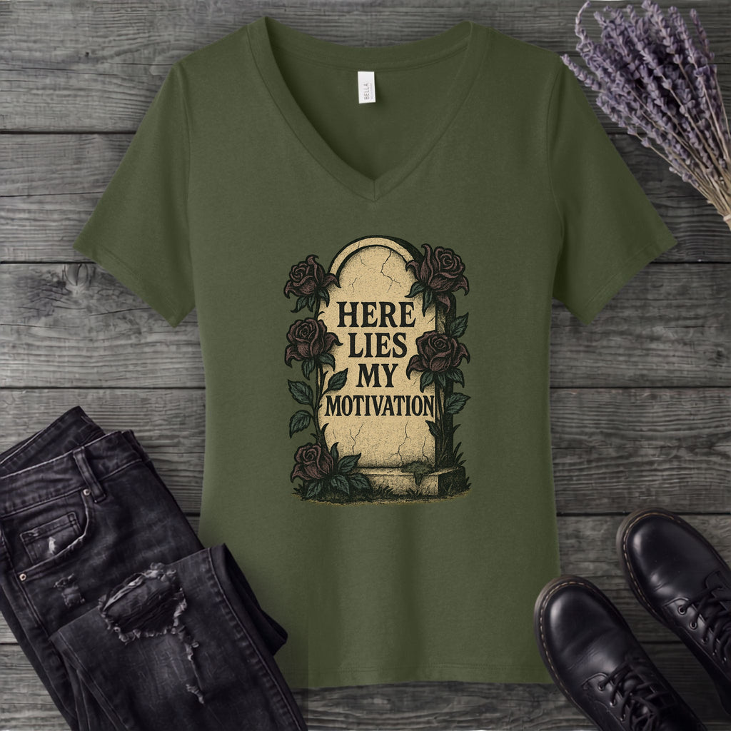 Here Lies My Motivation V-Neck T-Shirt