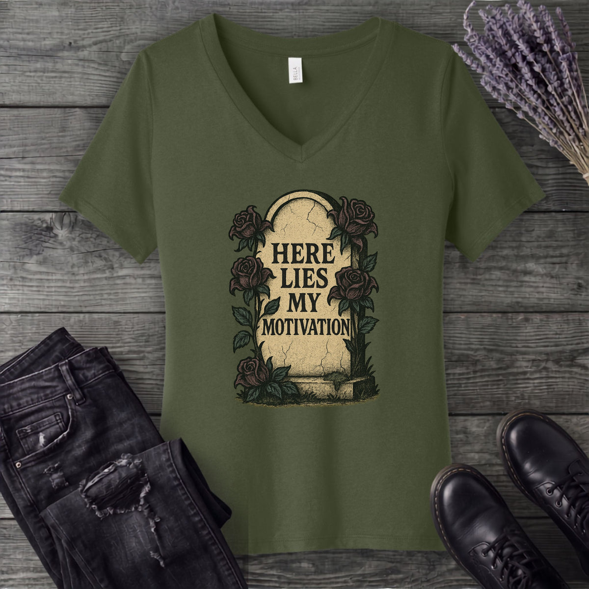 Here Lies My Motivation V-Neck T-Shirt