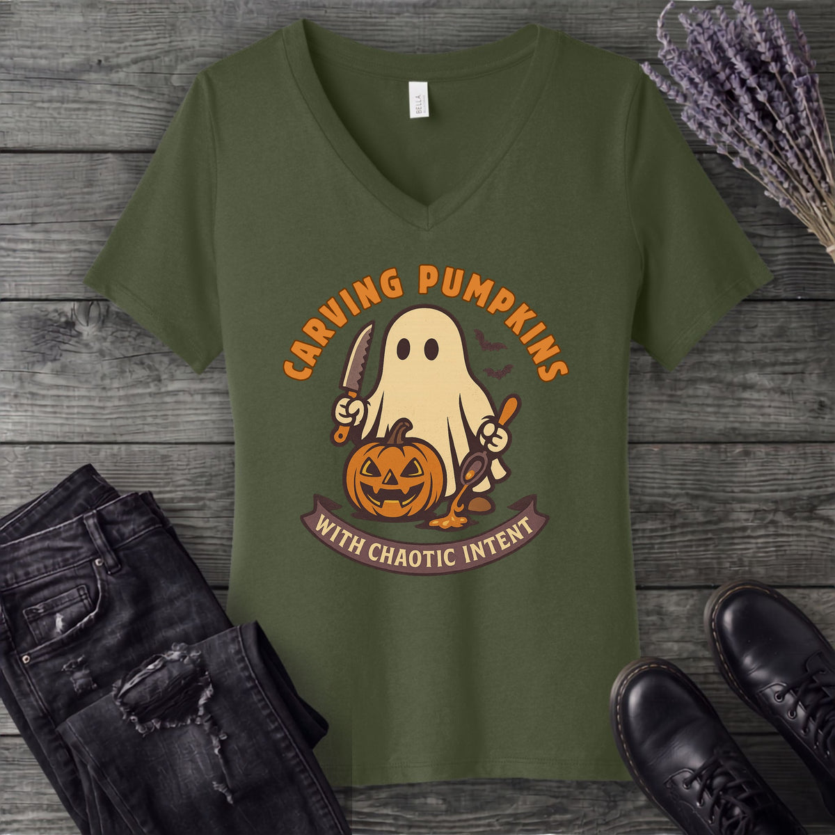 Carving Pumpkins Chaotic V-Neck T-Shirt