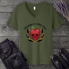 knowledge is a bitter fruit apple skull V-Neck T-Shirt