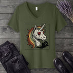 grunge zombie unicorn V-Neck T-Shirt