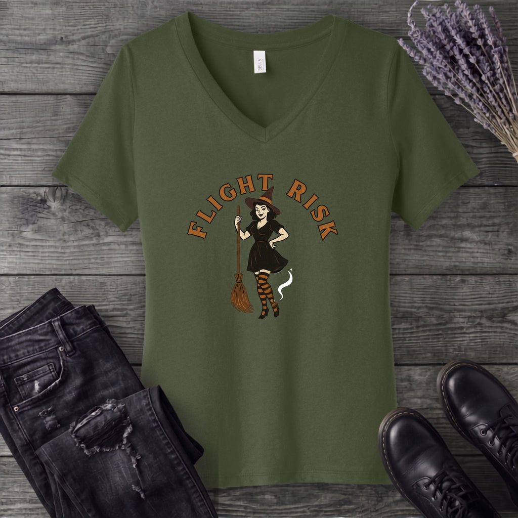 Witch Flight Risk V-Neck T-Shirt