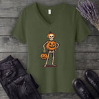 Skeleton Jack O Lantern Costume V-Neck T-Shirt