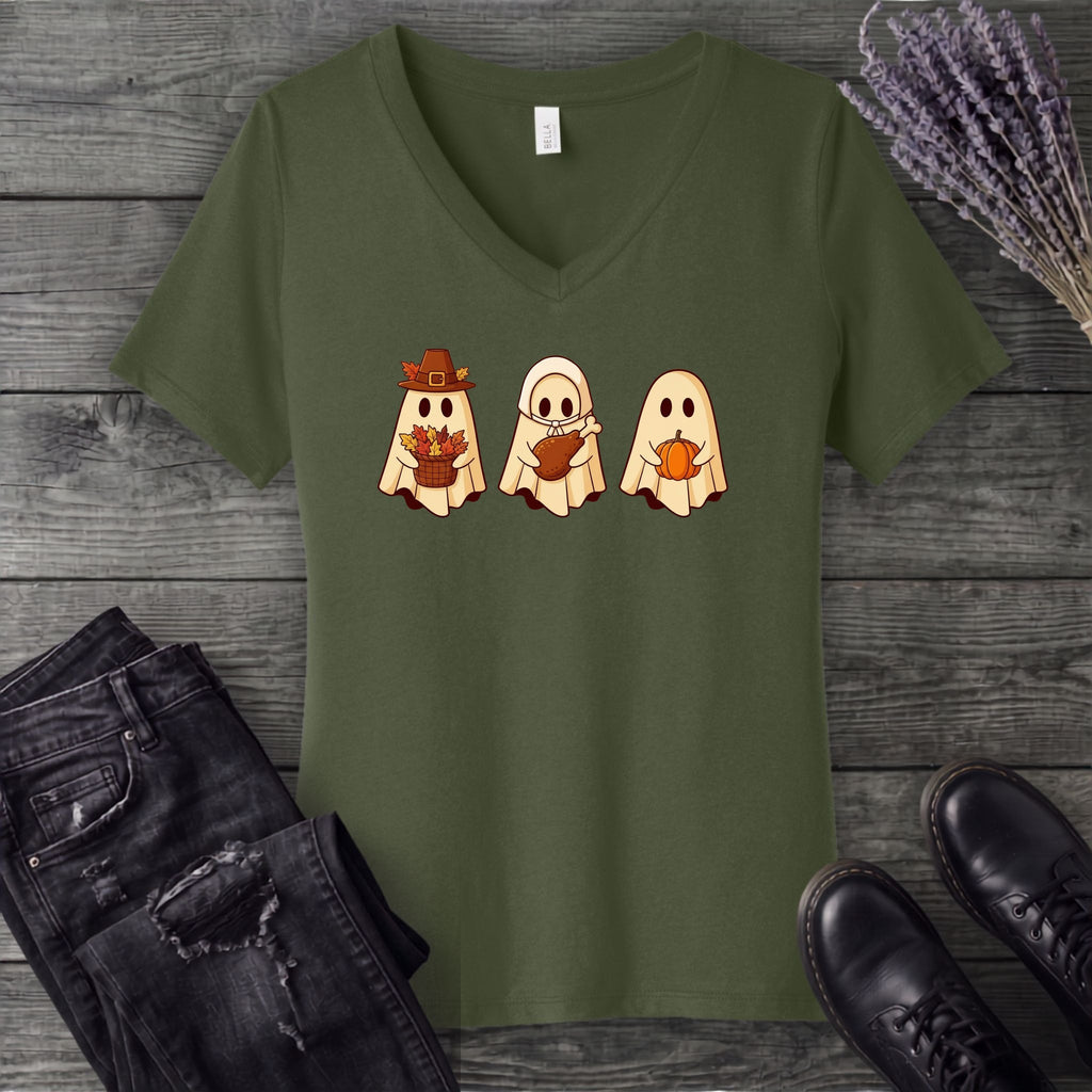 Thanksgiving Ghosts V-Neck T-Shirt