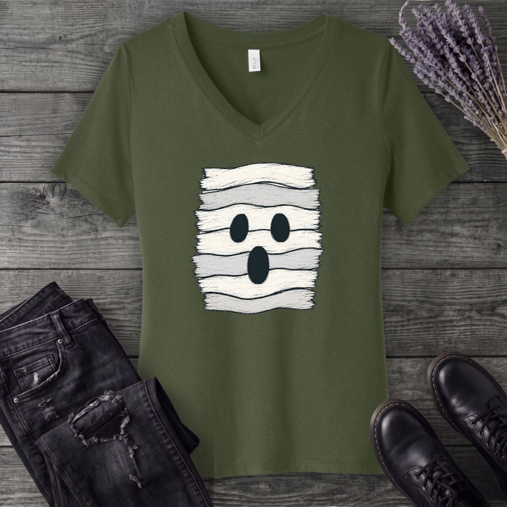 Fabric Strip Ghost V-Neck T-Shirt
