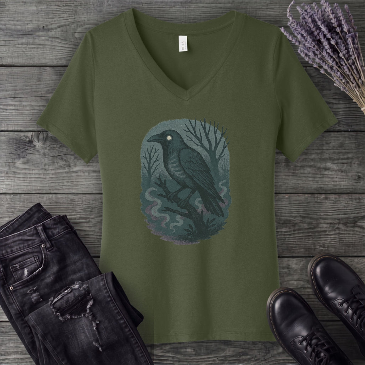Woodland Spirits Raven V-Neck T-Shirt