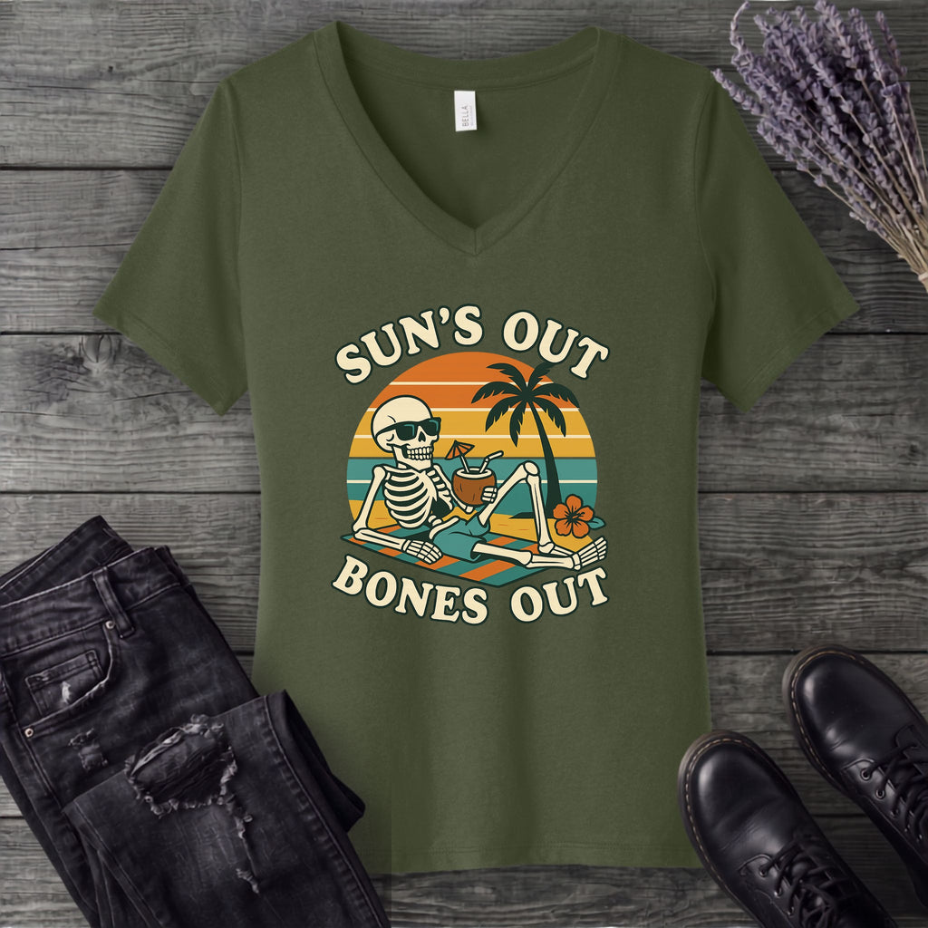 Suns Out Bones Out V-Neck T-Shirt