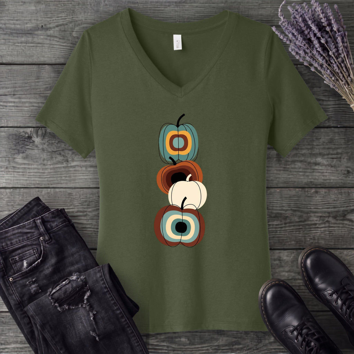 Mid Century Pumpkins V-Neck T-Shirt