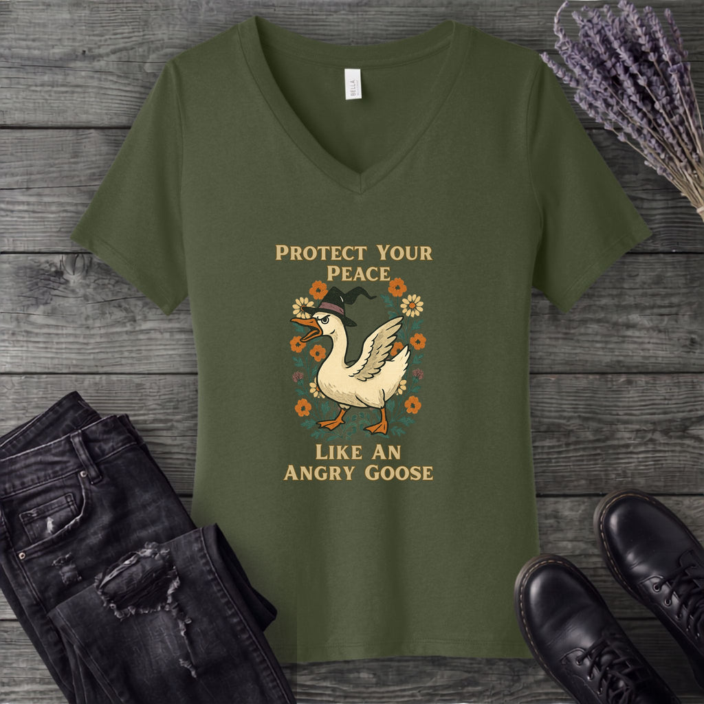 Protect Your Peace Like An Angry Goose V-Neck T-Shirt