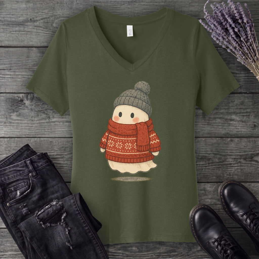 Christmas Sweater Ghost V-Neck T-Shirt
