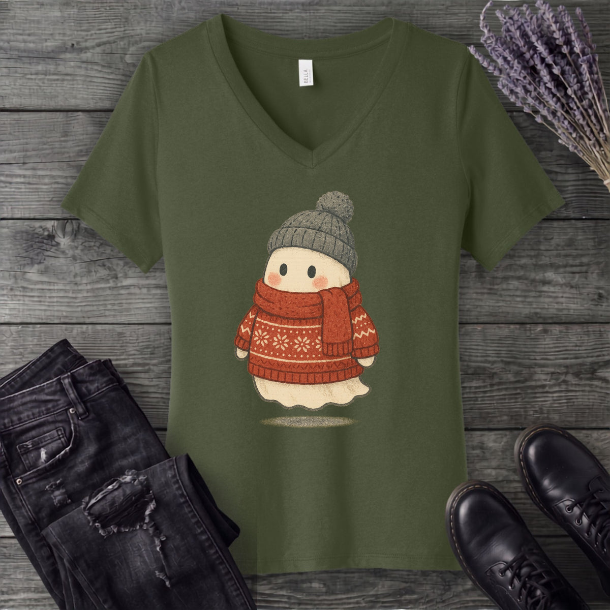 Christmas Sweater Ghost V-Neck T-Shirt