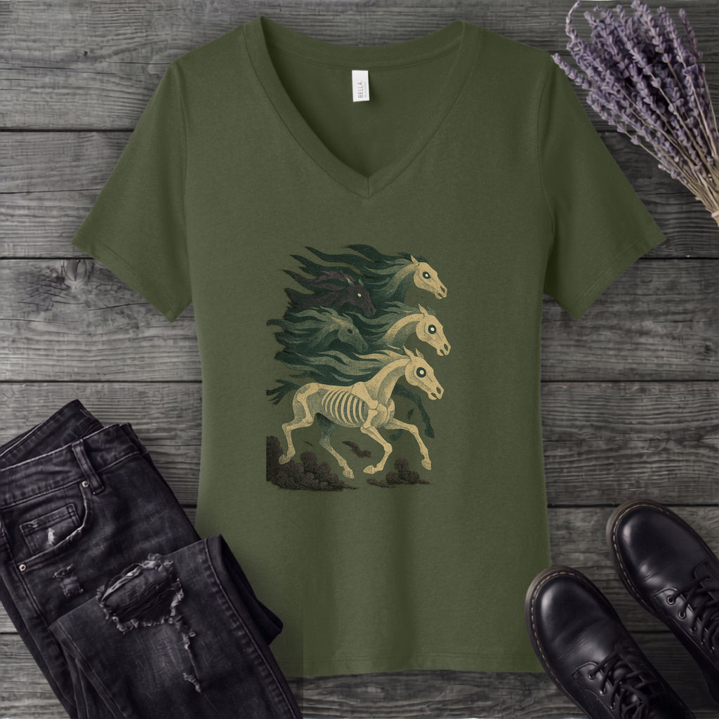 Stampeding Ghost Horses V-Neck T-Shirt