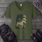 Stampeding Ghost Horses V-Neck T-Shirt