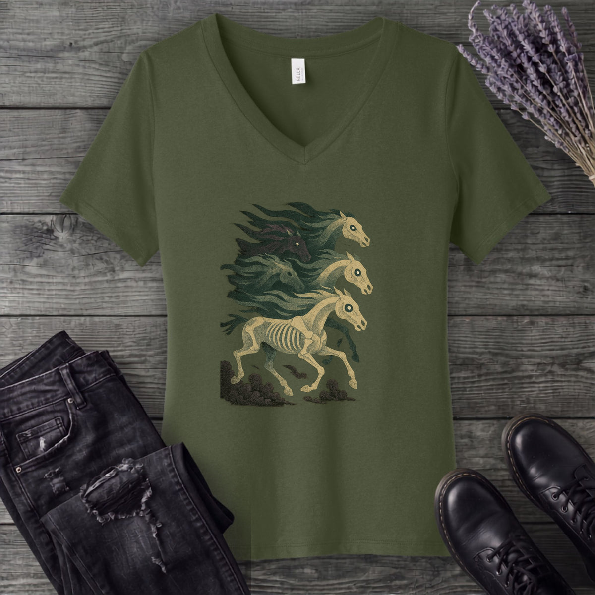 Stampeding Ghost Horses V-Neck T-Shirt