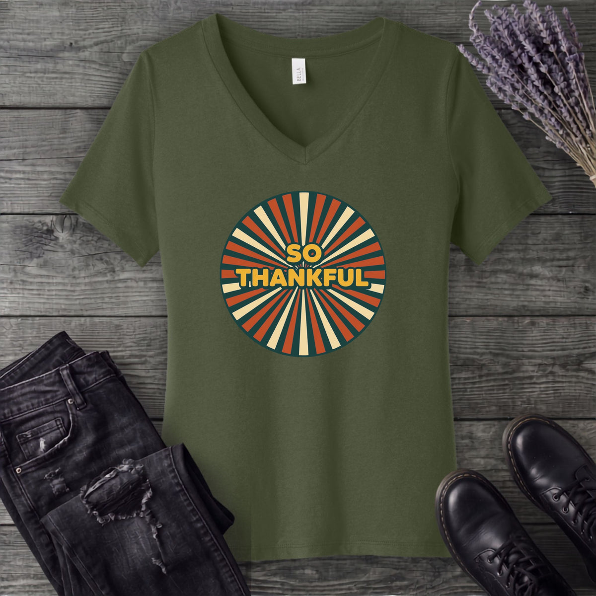 So Thankful Sunburst V-Neck T-Shirt