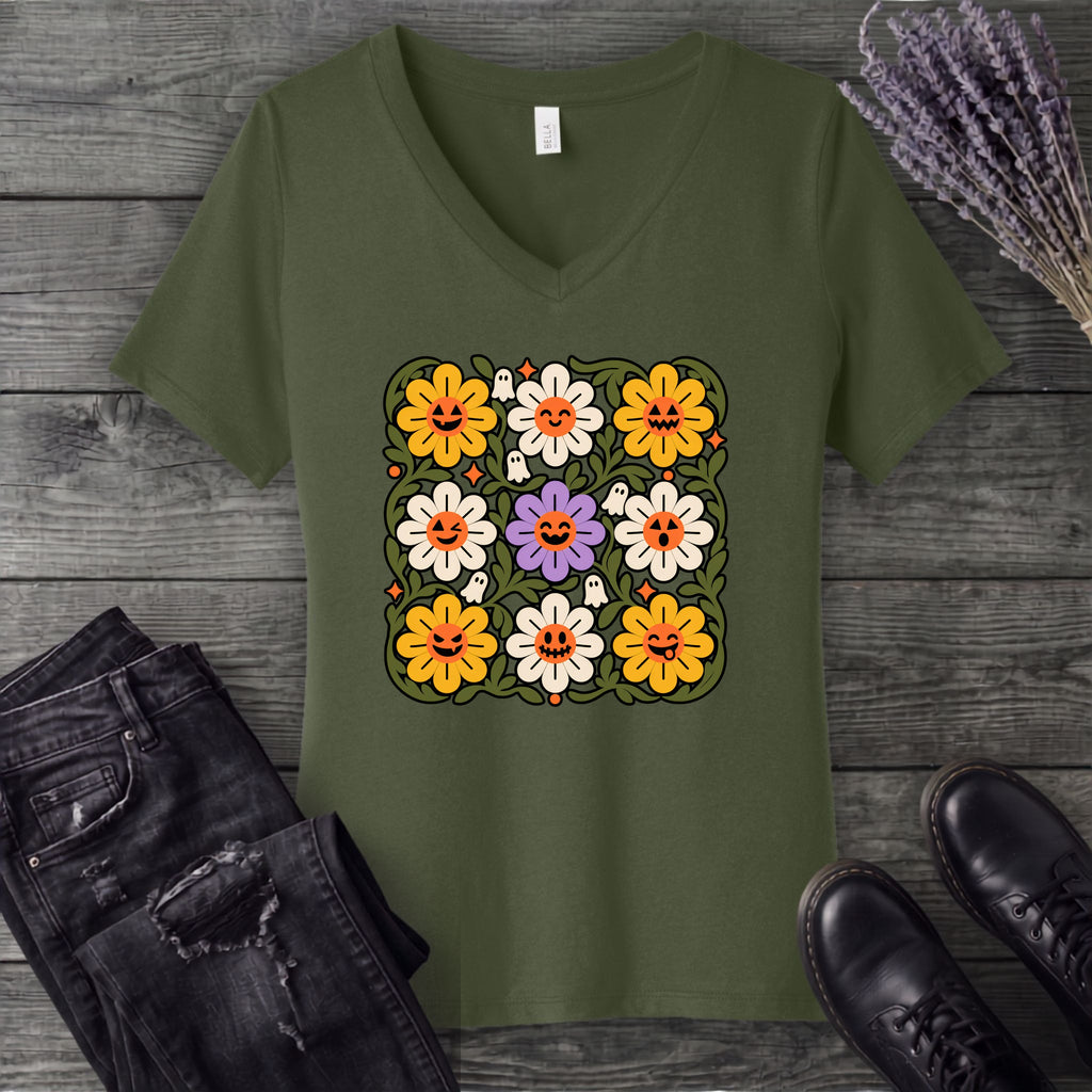 Spooky Floral V-Neck T-Shirt