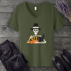Pilgrim Skeleton Cornucopia V-Neck T-Shirt