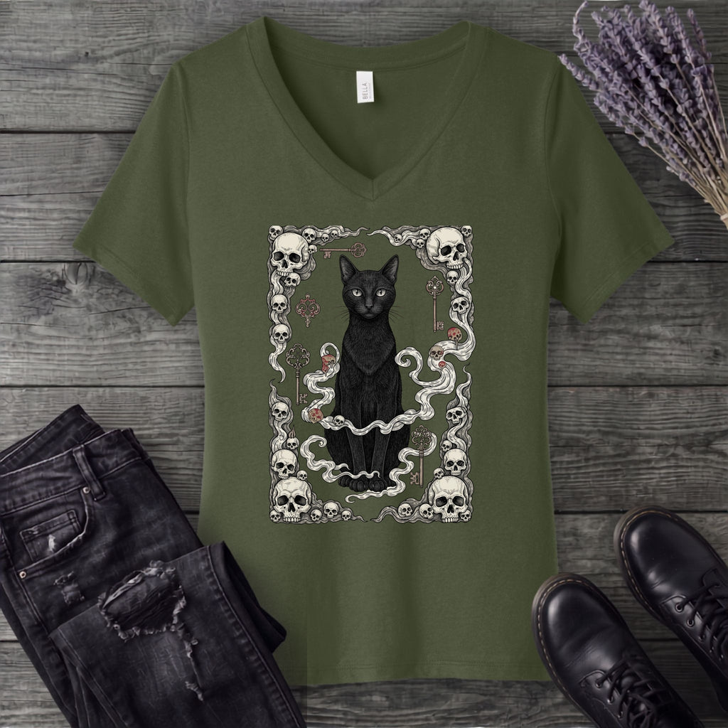 Cat Skull Card V-Neck T-Shirt