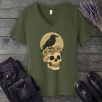 Crow On Skull V-Neck T-Shirt