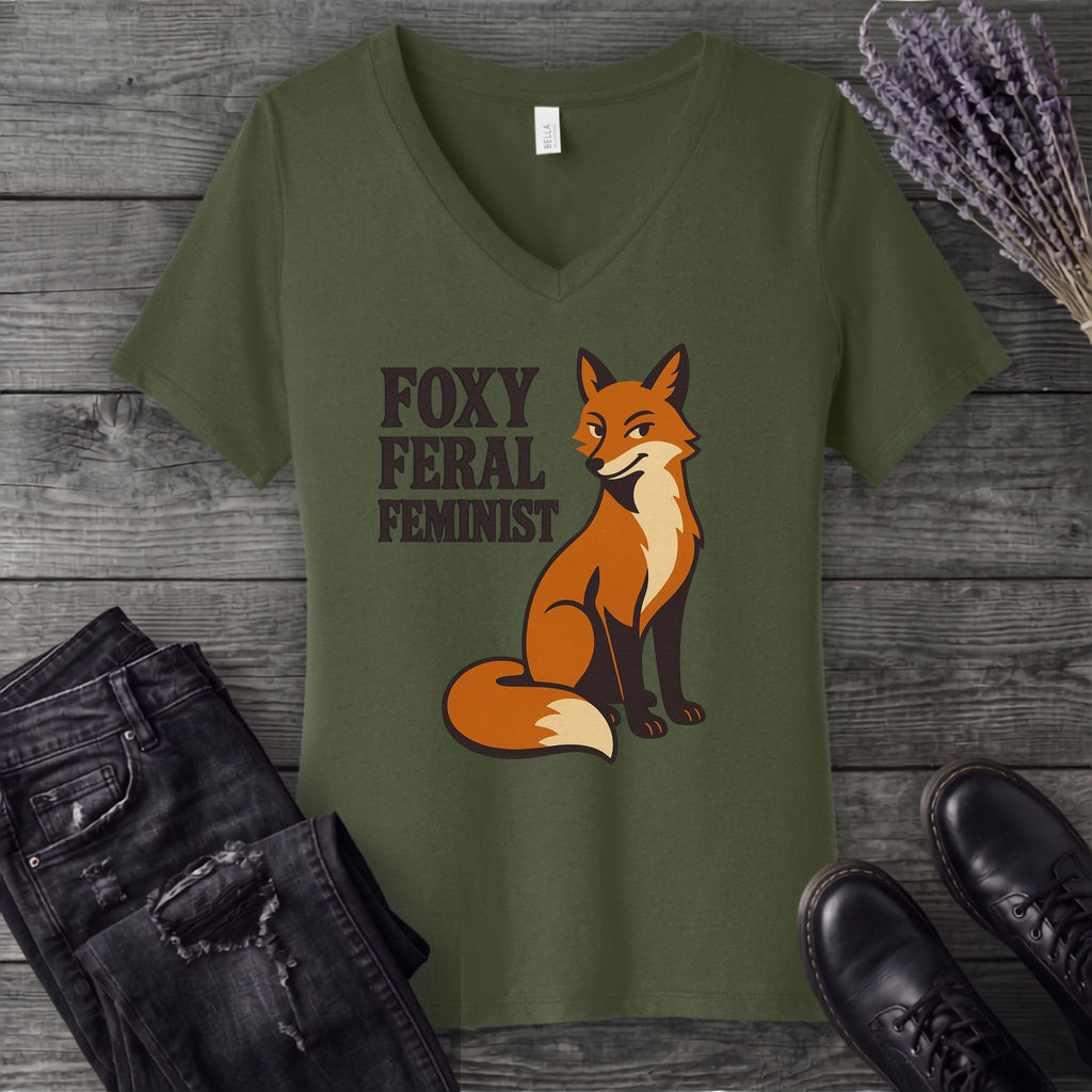 Foxy Feral Feminist V-Neck T-Shirt