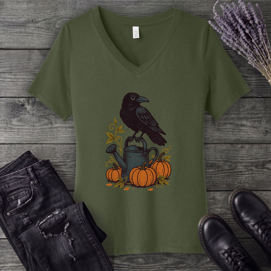 Raven Pumpkin Patch V-Neck T-Shirt