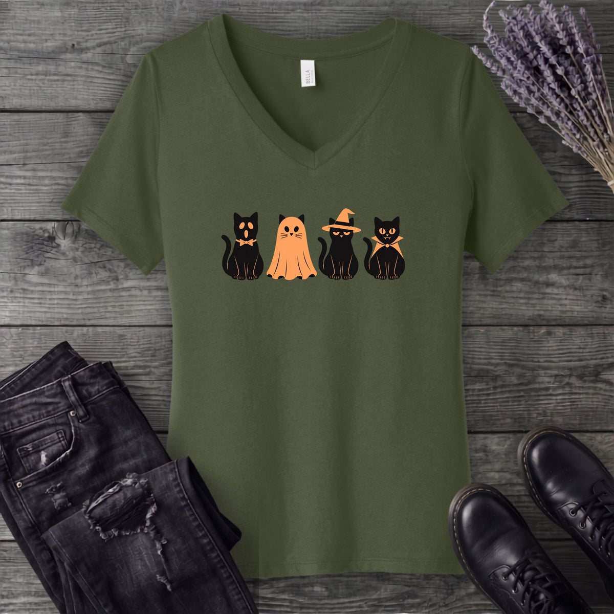 Black Cat Costume Party V-Neck T-Shirt