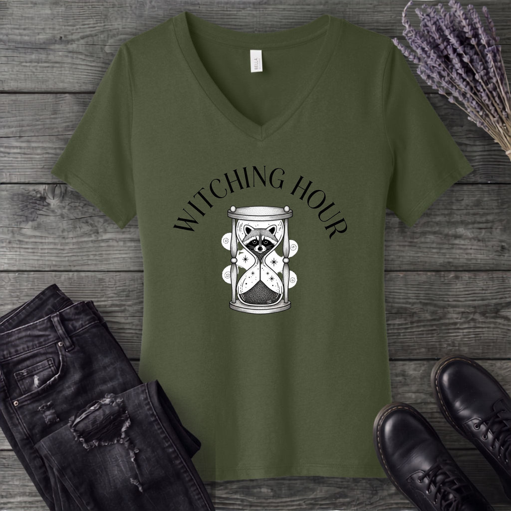 Witching Hour Raccoon Hourglass V-Neck T-Shirt