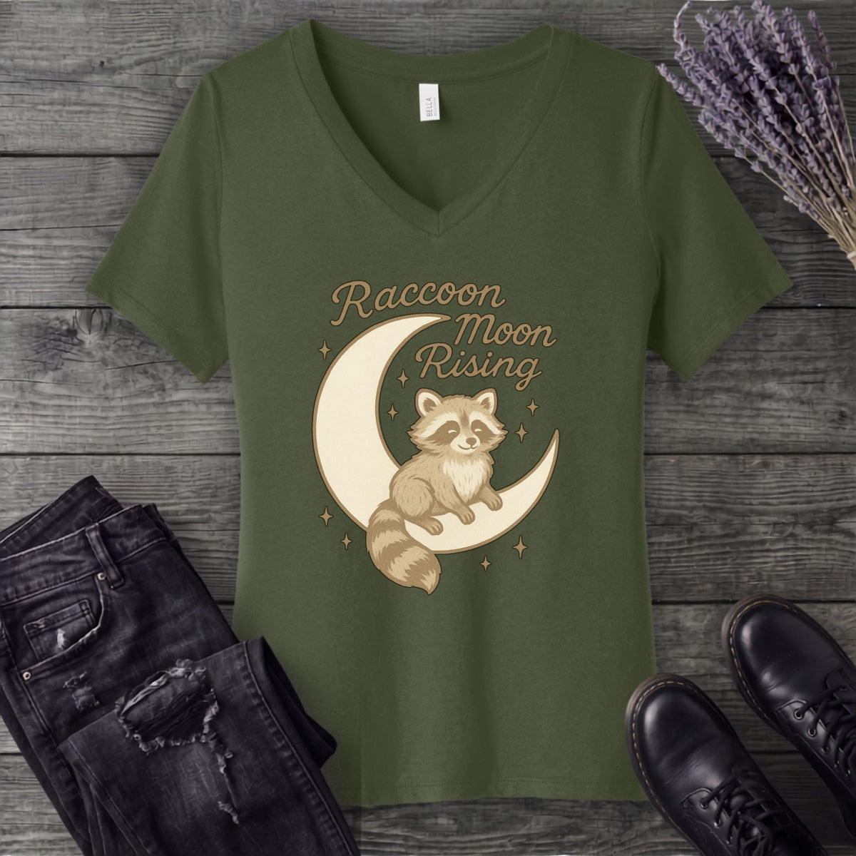 Raccoon Moon Rising V-Neck T-Shirt
