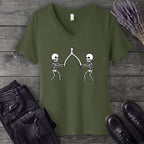 Skeleton Wishbone Pull V-Neck T-Shirt