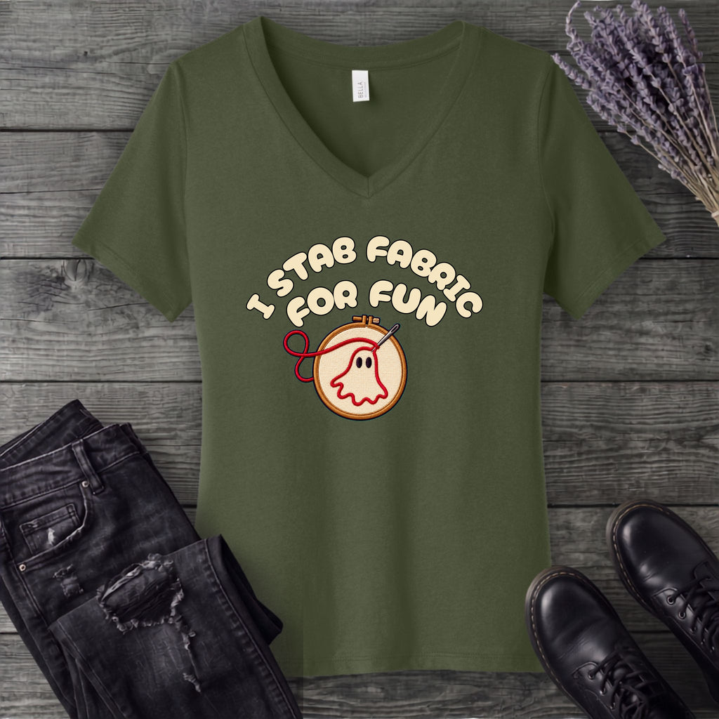 Stab Fabric V-Neck T-Shirt