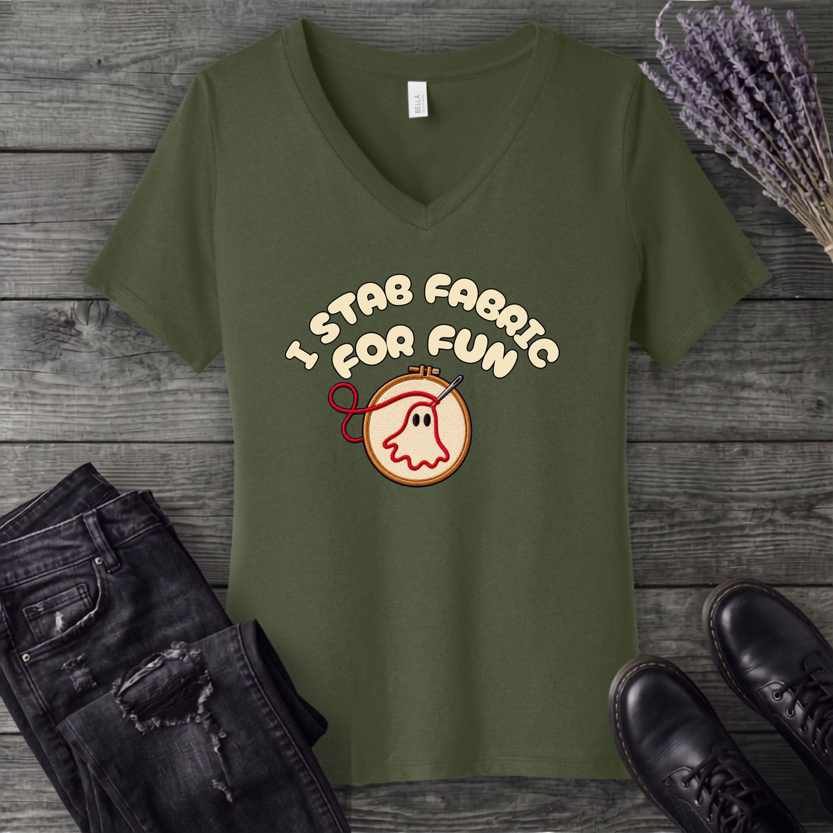 Stab Fabric V-Neck T-Shirt