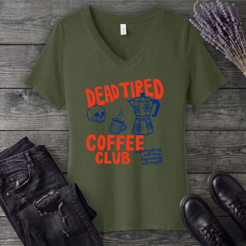 Dead Tired Coffee Club V-Neck T-Shirt