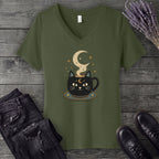 Celestial Cat Coffee V-Neck T-Shirt