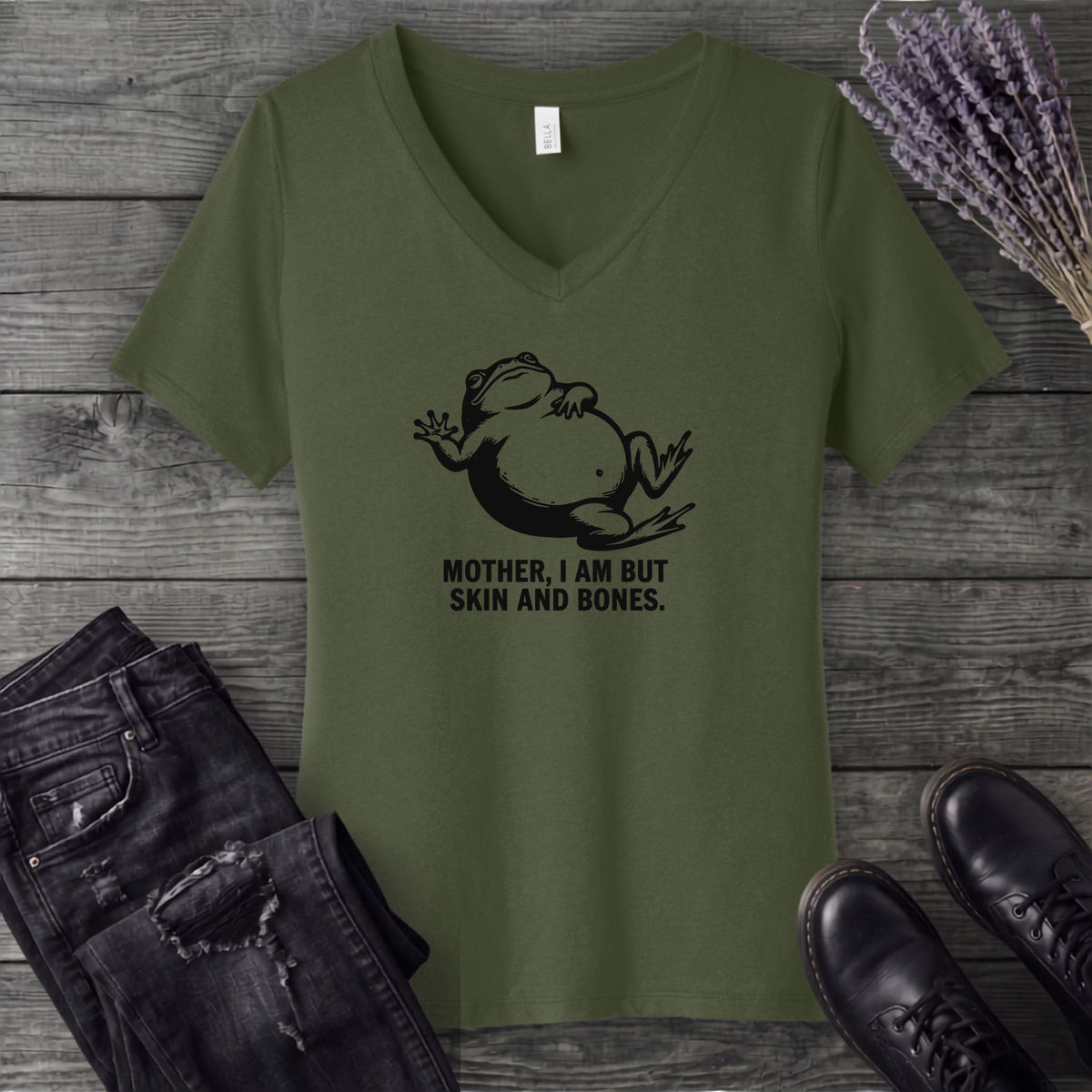 Mother I Am Skin And Bones Frog V-Neck T-Shirt