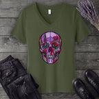 botanical stained glass skull V-Neck T-Shirt