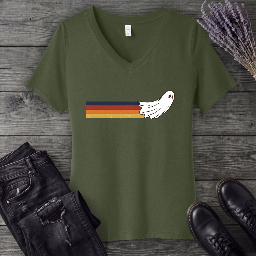Retro Ghost V-Neck T-Shirt