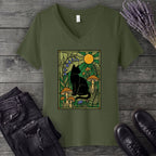 stained glass garden cat V-Neck T-Shirt
