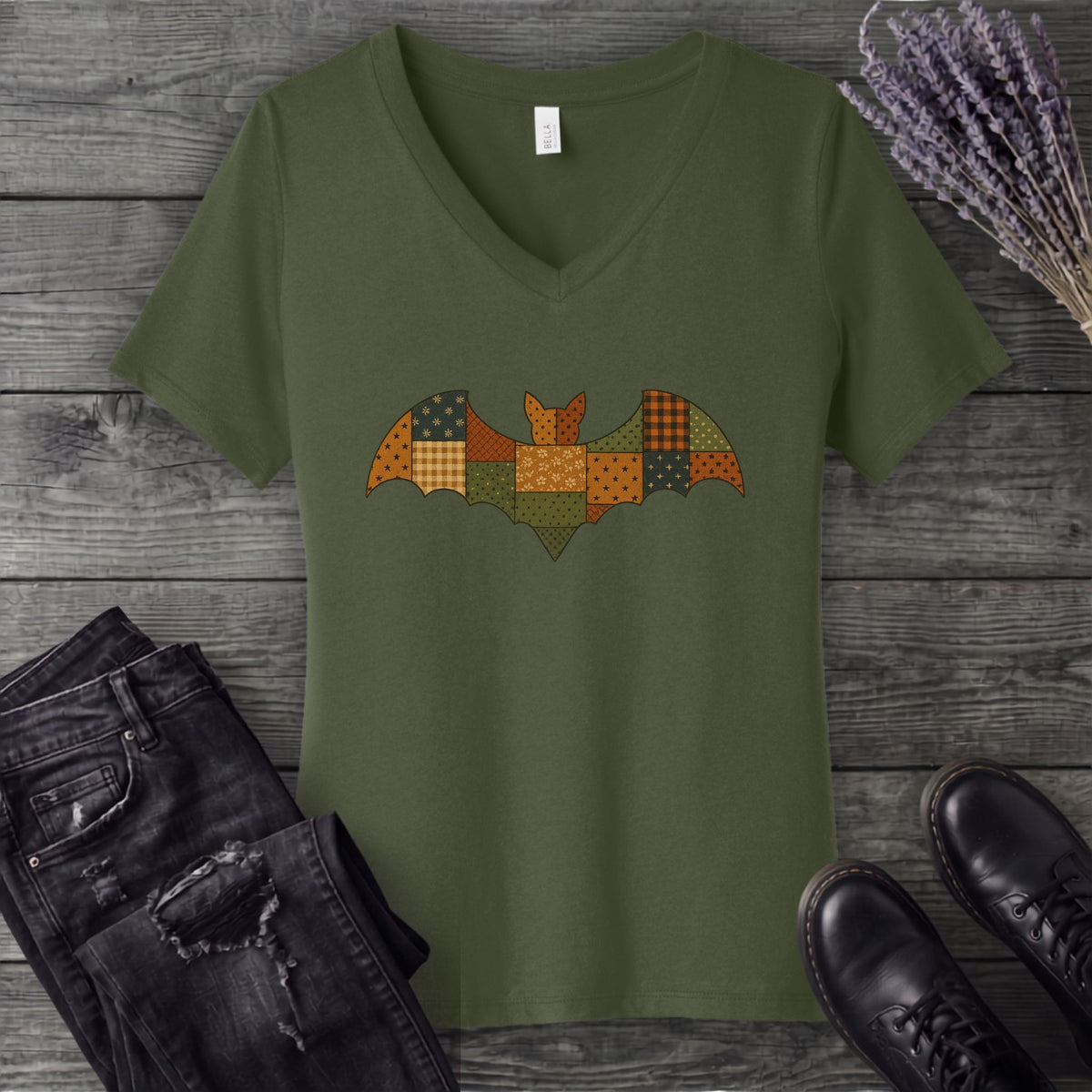 Patchwork Bat V-Neck T-Shirt