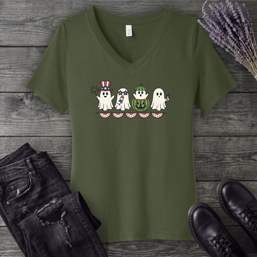 July 4th Ghosts V-Neck T-Shirt
