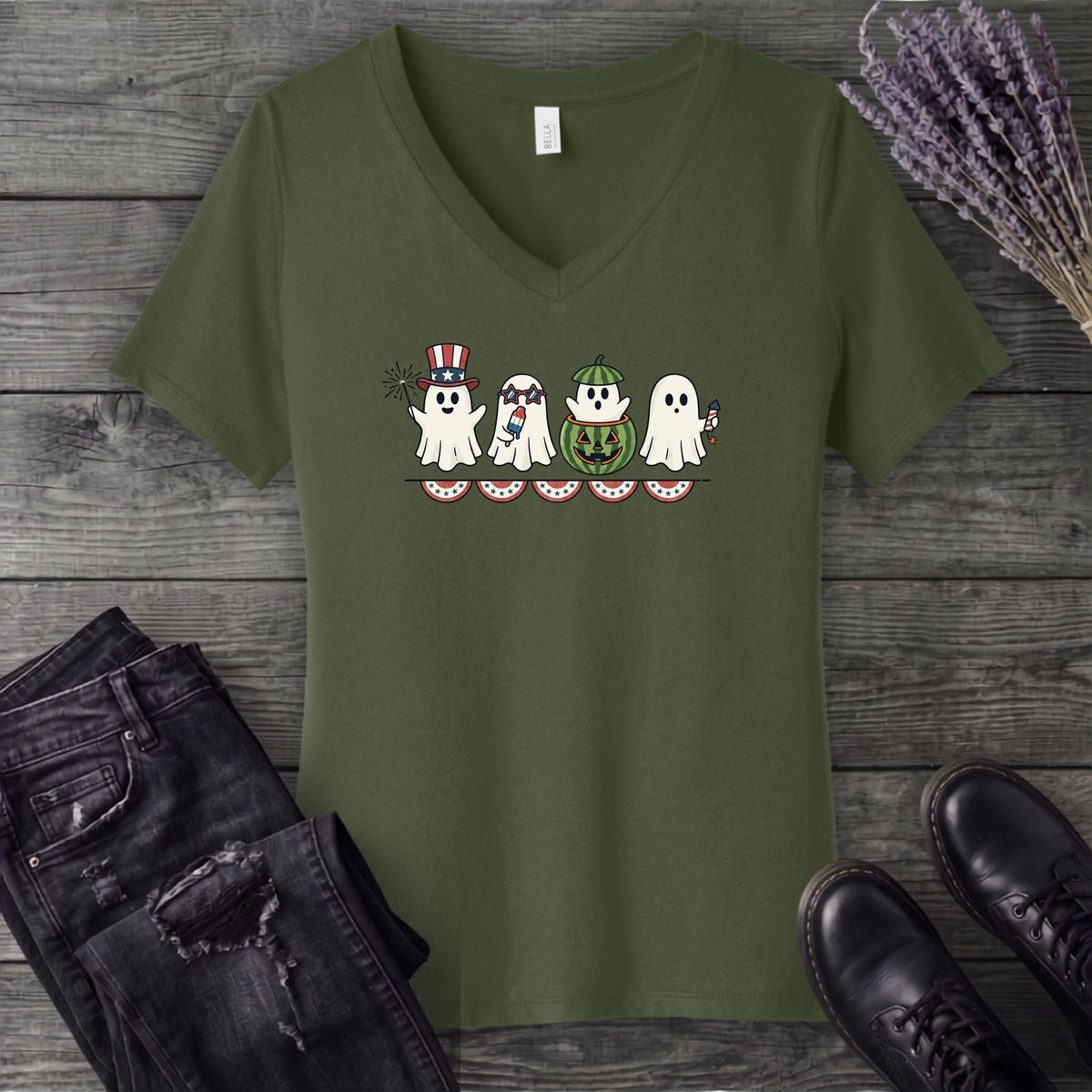 July 4th Ghosts V-Neck T-Shirt