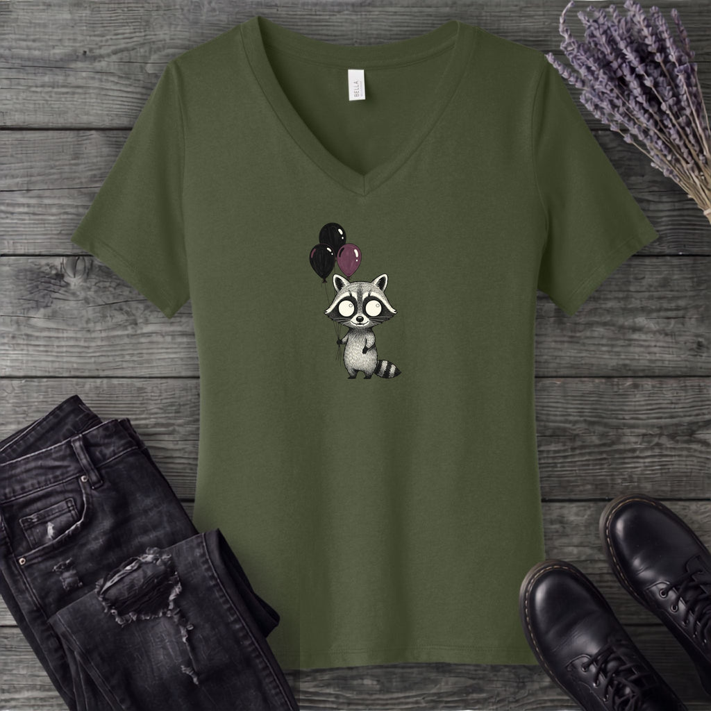 Raccoon Balloons V-Neck T-Shirt