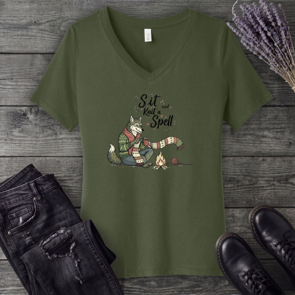 Sit And Knit A Spell V-Neck T-Shirt