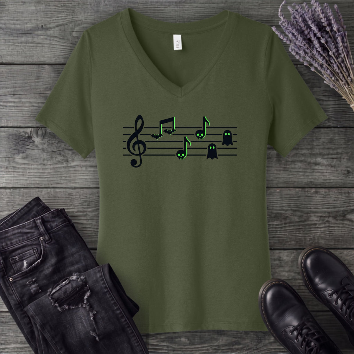 Spooky Music V-Neck T-Shirt