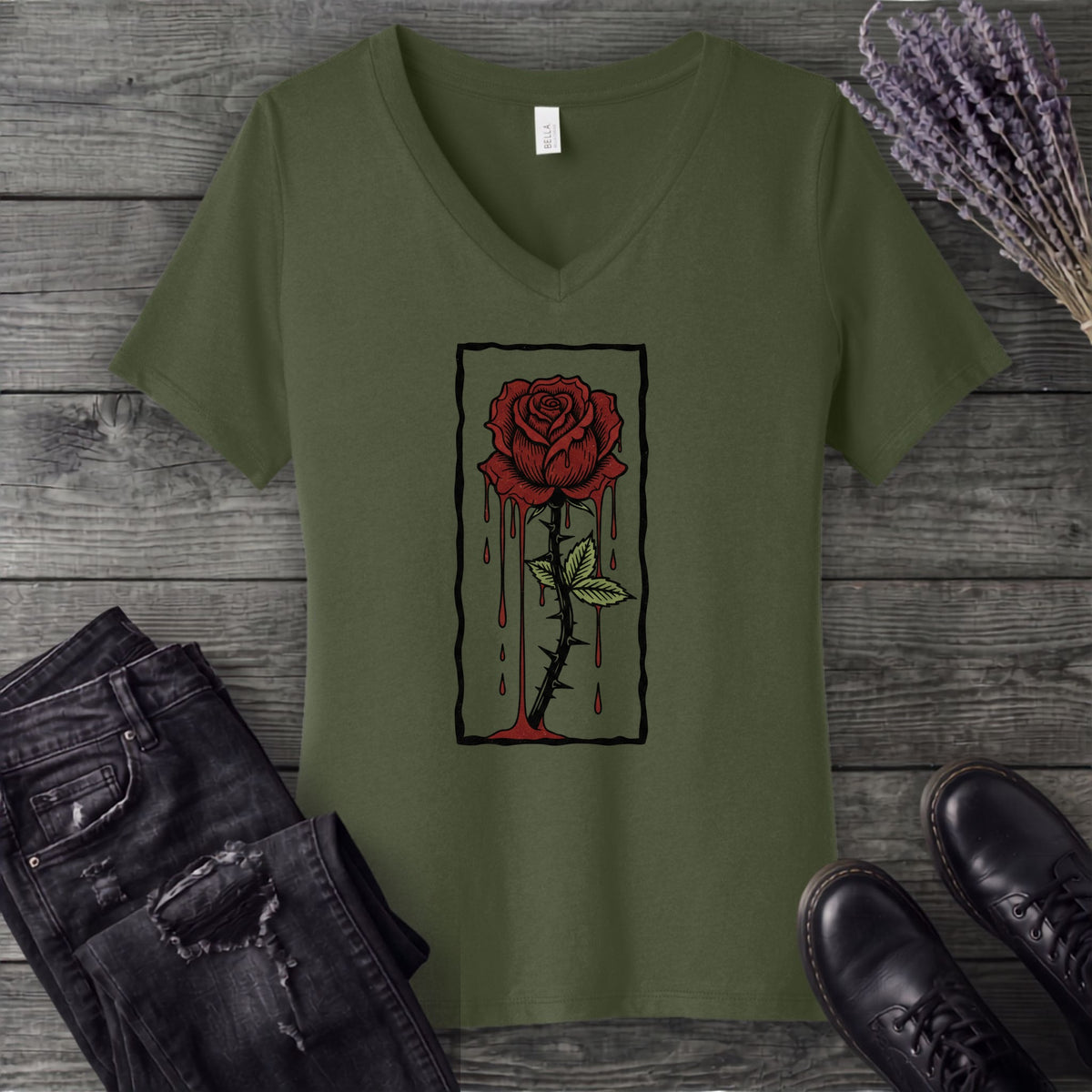 dripping rose V-Neck T-Shirt