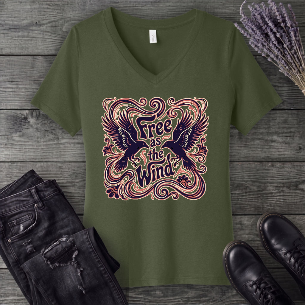 Free As The Wind Crows V-Neck T-Shirt