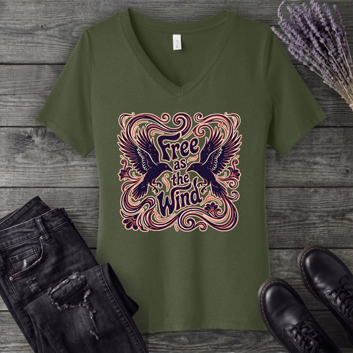 Free As The Wind Crows V-Neck T-Shirt