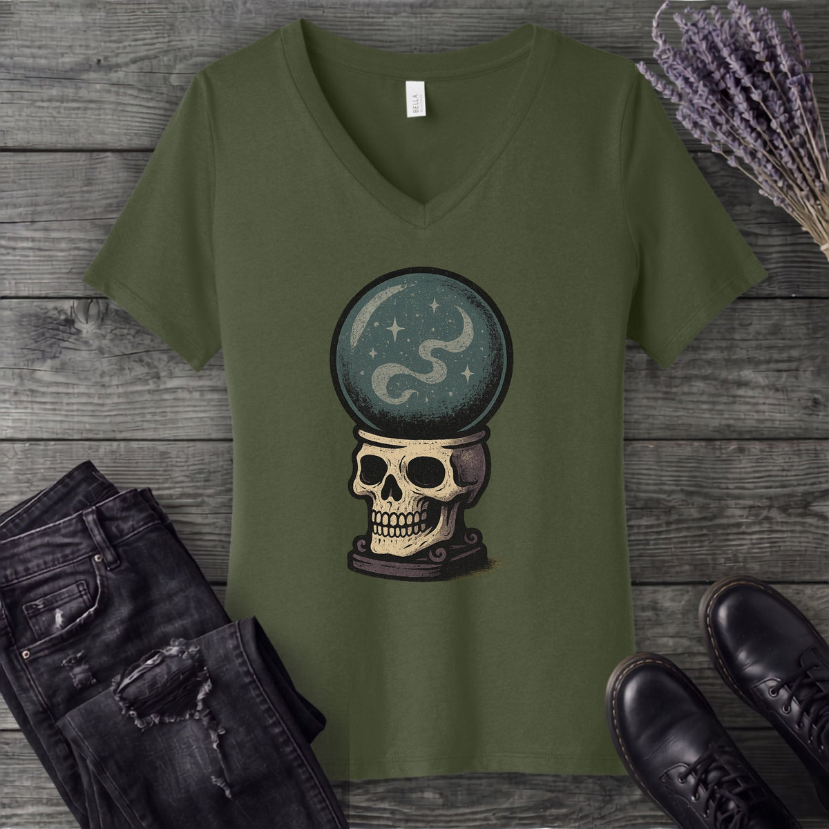 Crystal Ball Skull V-Neck T-Shirt