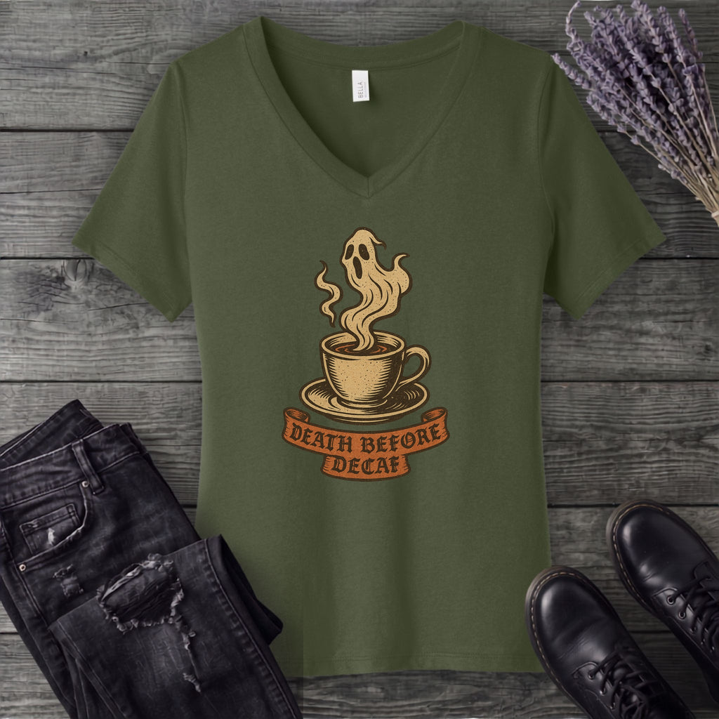Death Before Decaf V-Neck T-Shirt