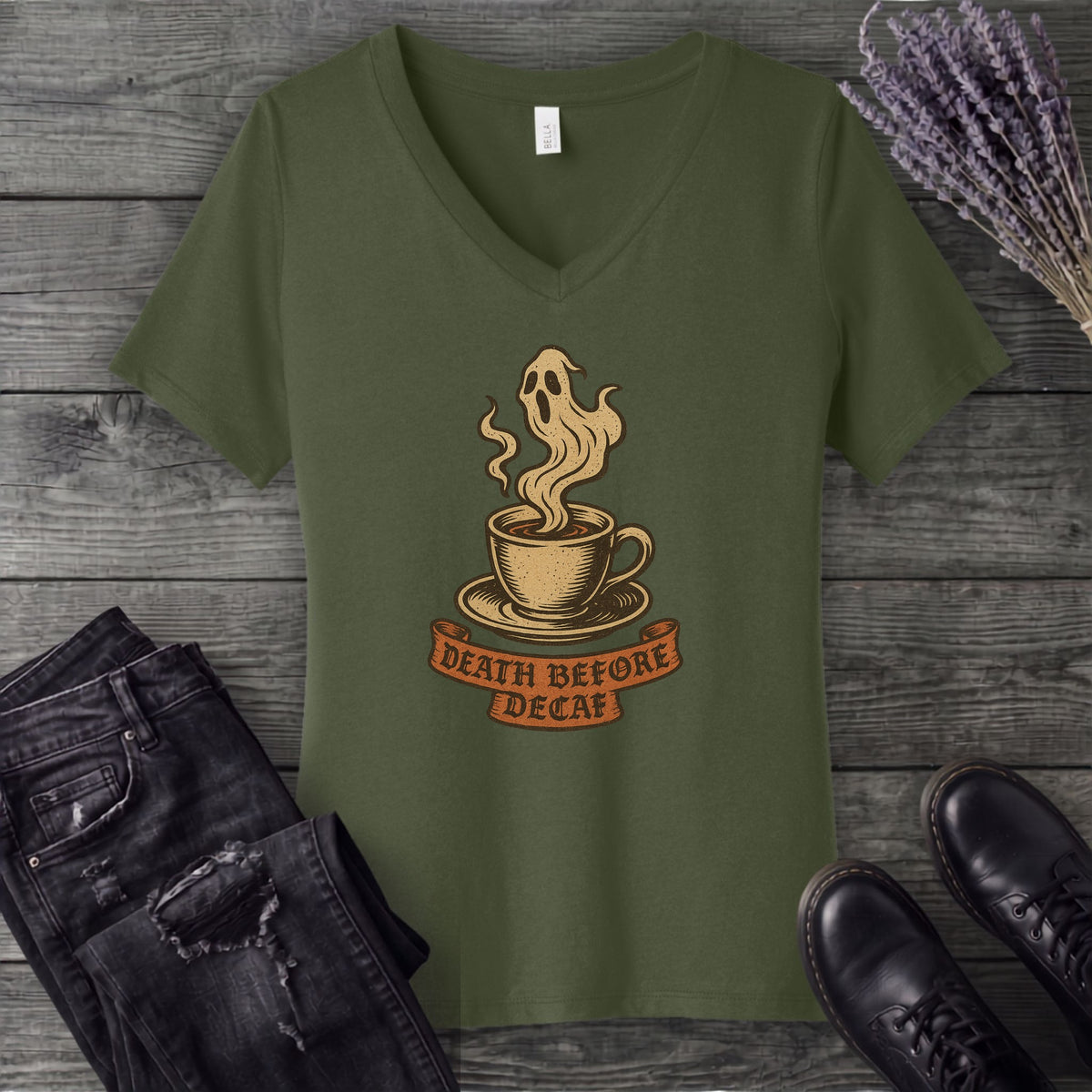 Death Before Decaf V-Neck T-Shirt