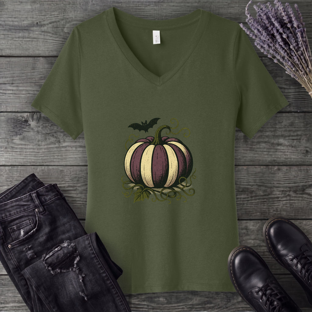 Striped Pumpkin V-Neck T-Shirt